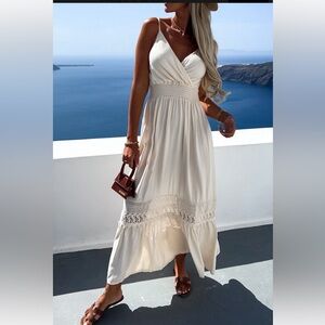 NWT Lace-Trim Cami Straps Elegant White Maxi Dress